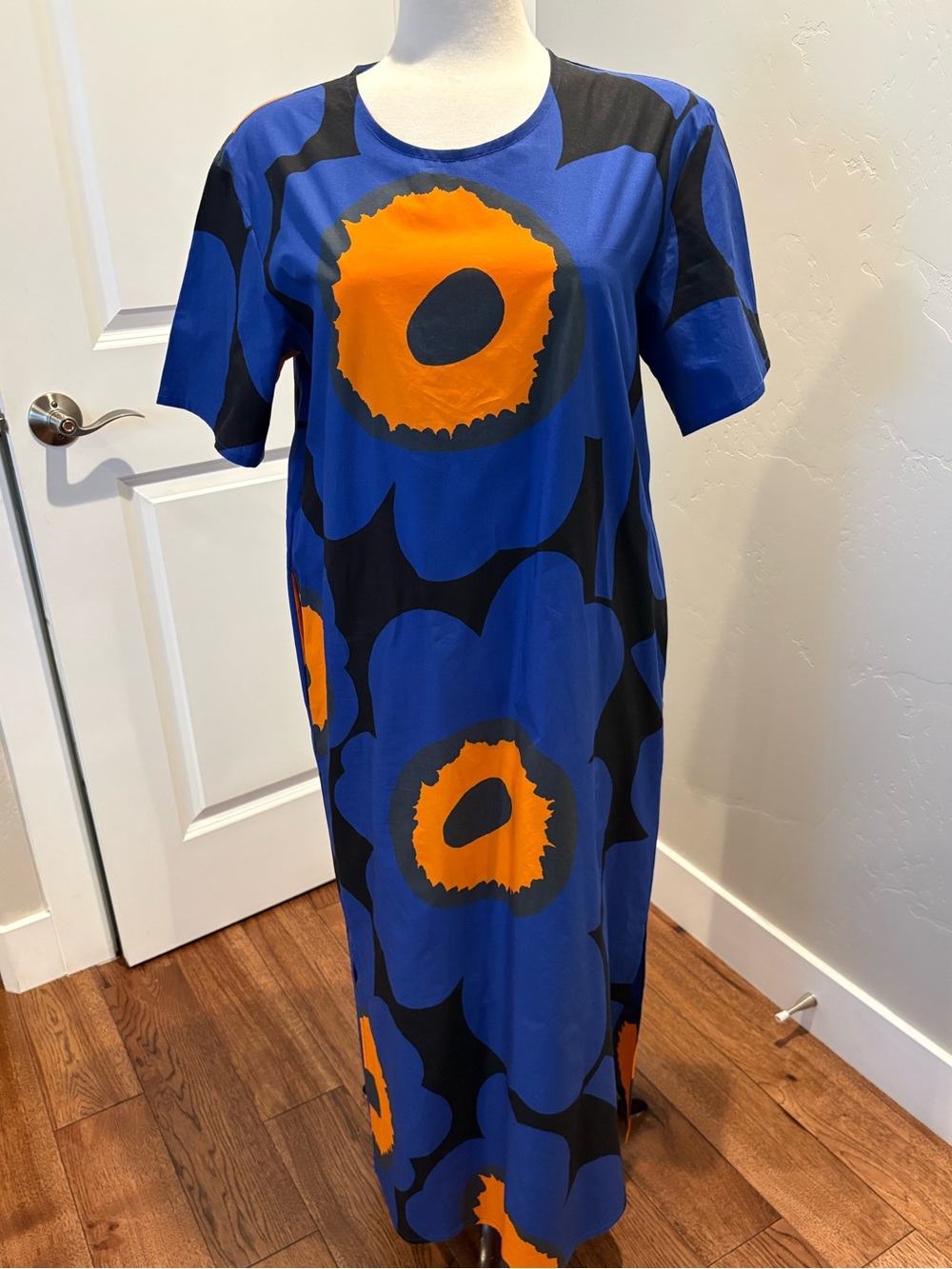 Stunning Marimekko Blue & Orange Floral Midi Dress Size Small/Medium 34 NWOT - Picture 7 of 9